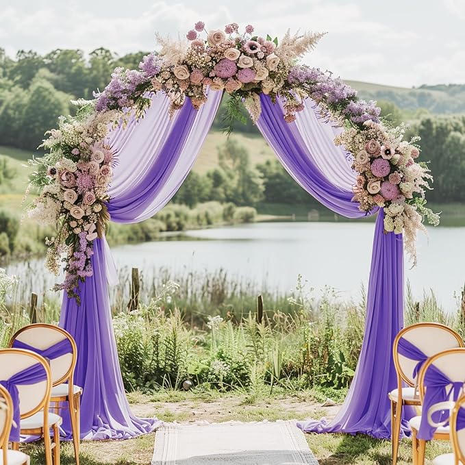 Wokceer Lavender Purple Wedding Arch Draping Fabric Backdrop 4 Panels 28.7" X 20FT Sheer Drapes Fabric for Wedding Arbor Ceremony Party
