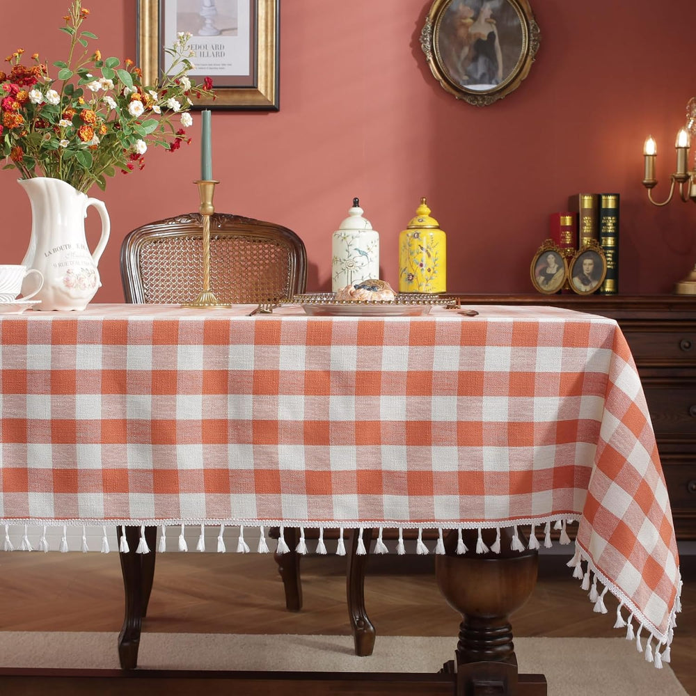 Alsoo Fall Gingham Tablecloth Rectangle Cotton Linen Style, 55 x 120