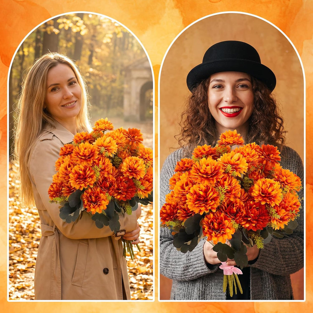 6 Pcs 54 Heads Large Fall Flowers Artificial Mums for Outdoor