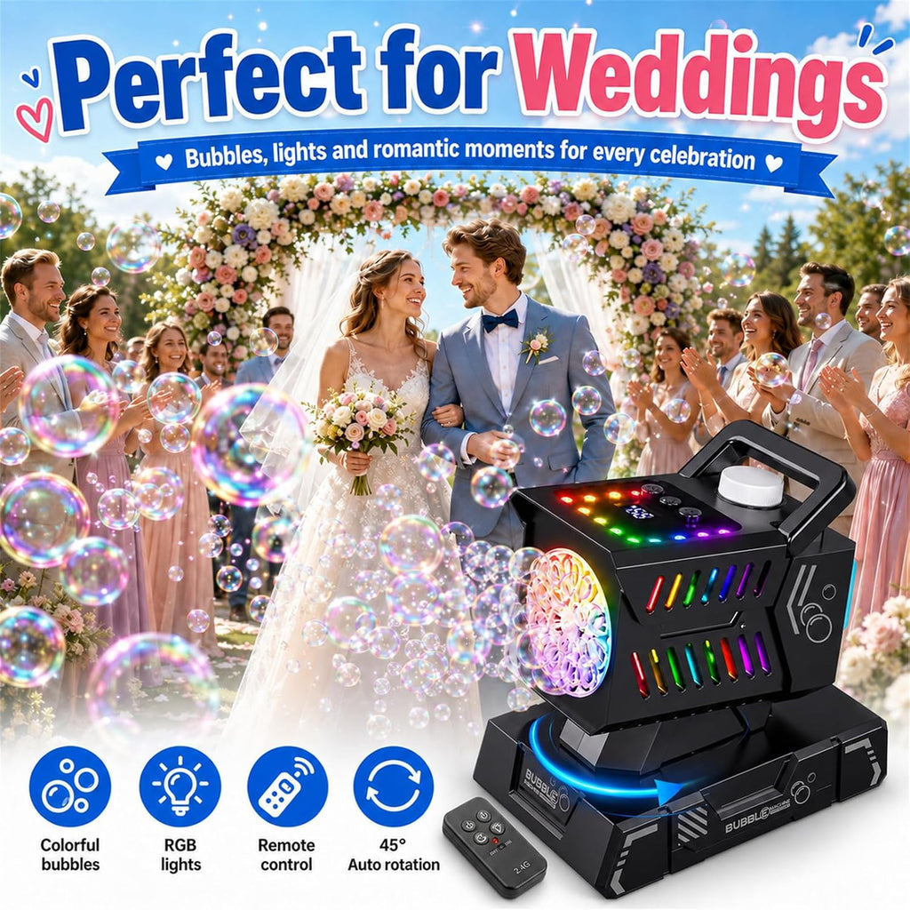 shcke bubble machine with remote control, auto rotation on a desk or shelf