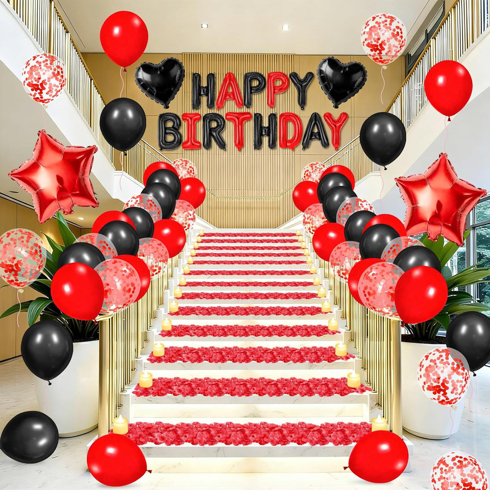 Red Black Happy Birthday Balloons Decorations Red and Black Birthday Balloon ...
