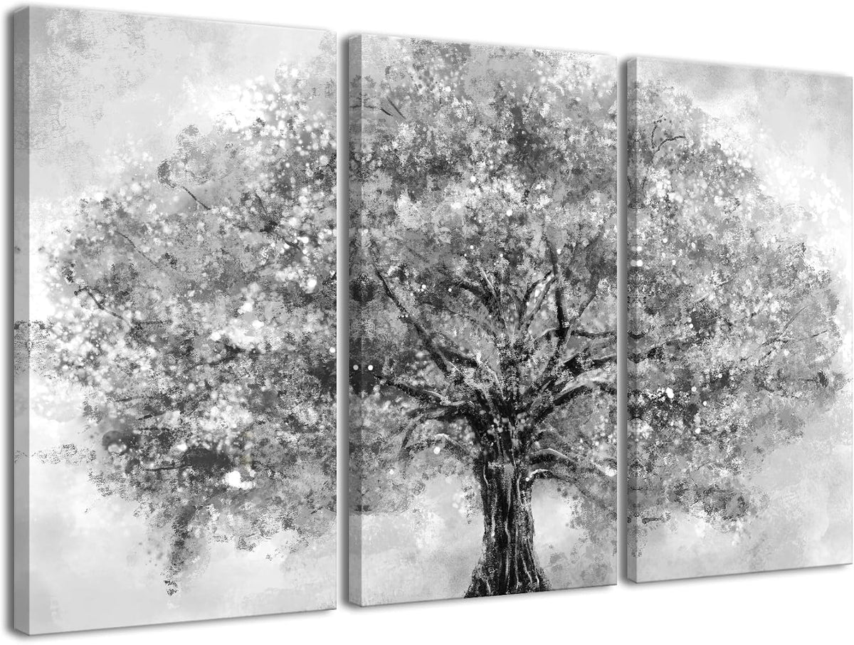 Big Tree Wall Art,Black and White 3 Piece Nature Canvas Print Scenery Wall Art Modern Artwork Picture for Living Room Bedroom Wall Painting Decoration
