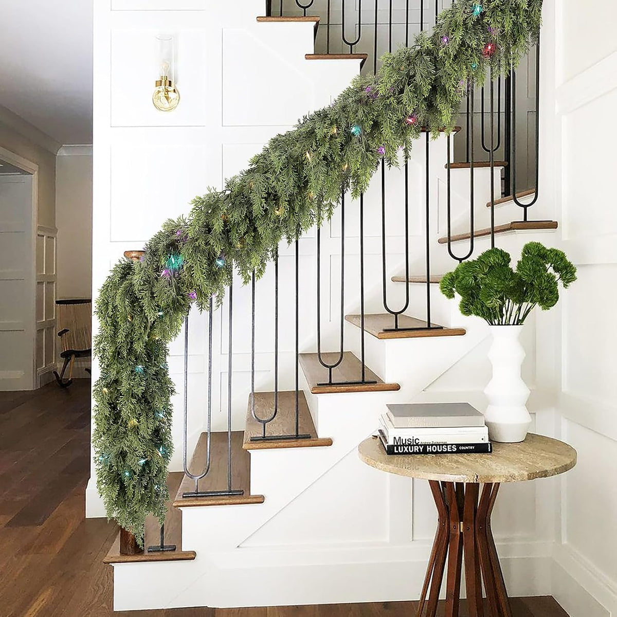 9Ft Prelit Real Touch Cedar Christmas Garland with Lights for Mantle Decor