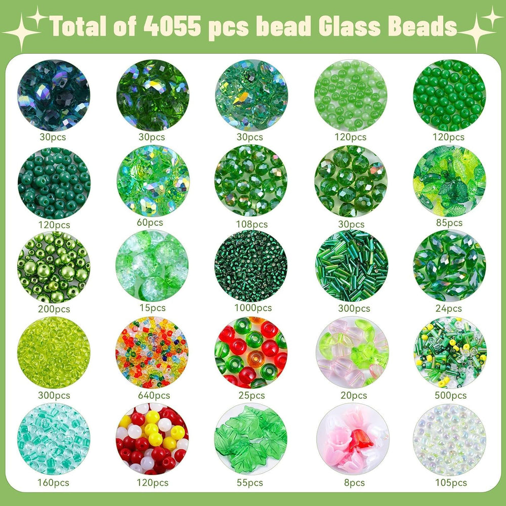 Wurosi 4074 Pcs Green Glass Beaded Plant Kit with Rattan Basket & Chains