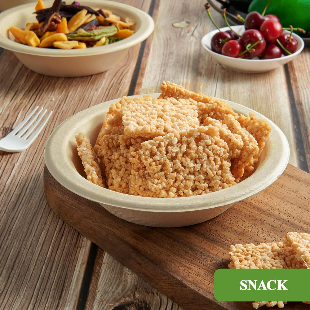 Vplus 500 Pack 12 OZ Compostable Paper Bowls, Bagasse Bowls Bulk，Nature