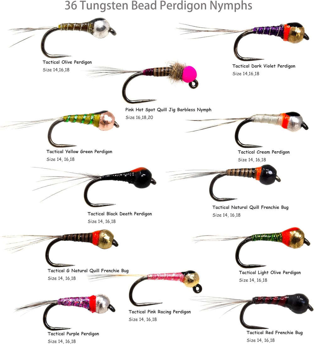 36 Effictive Tungsten Bead Perdigon Nymphs Fly Fishing Flies Assortment | Tro...