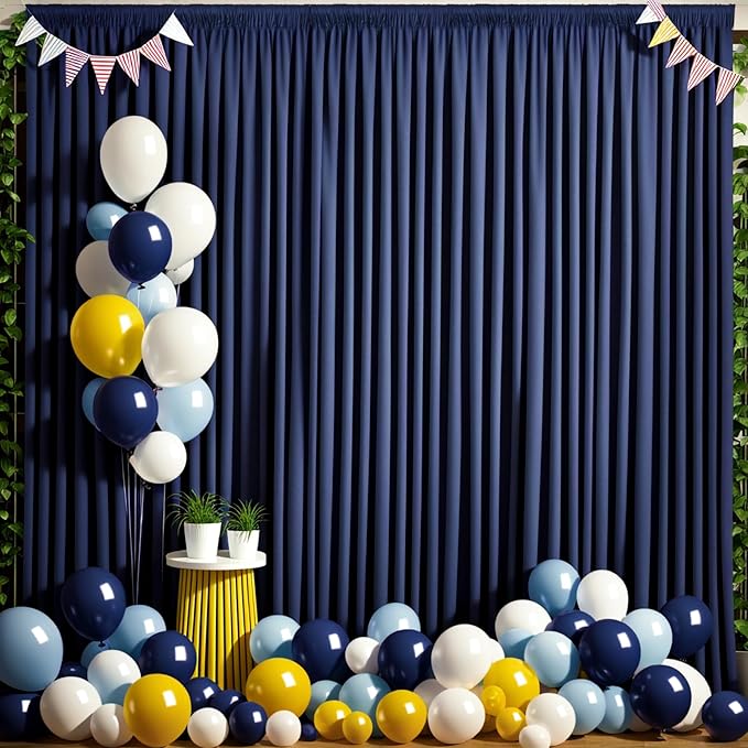50 ft x 10 ft Wrinkle Free Navy Blue Backdrop Curtain for Parties,Polyester Photo Backdrop Drapes, Thick Background 10 Panels 5ft x 10ft for Baby Shower Wedding Birthday Party Backdrop Stand