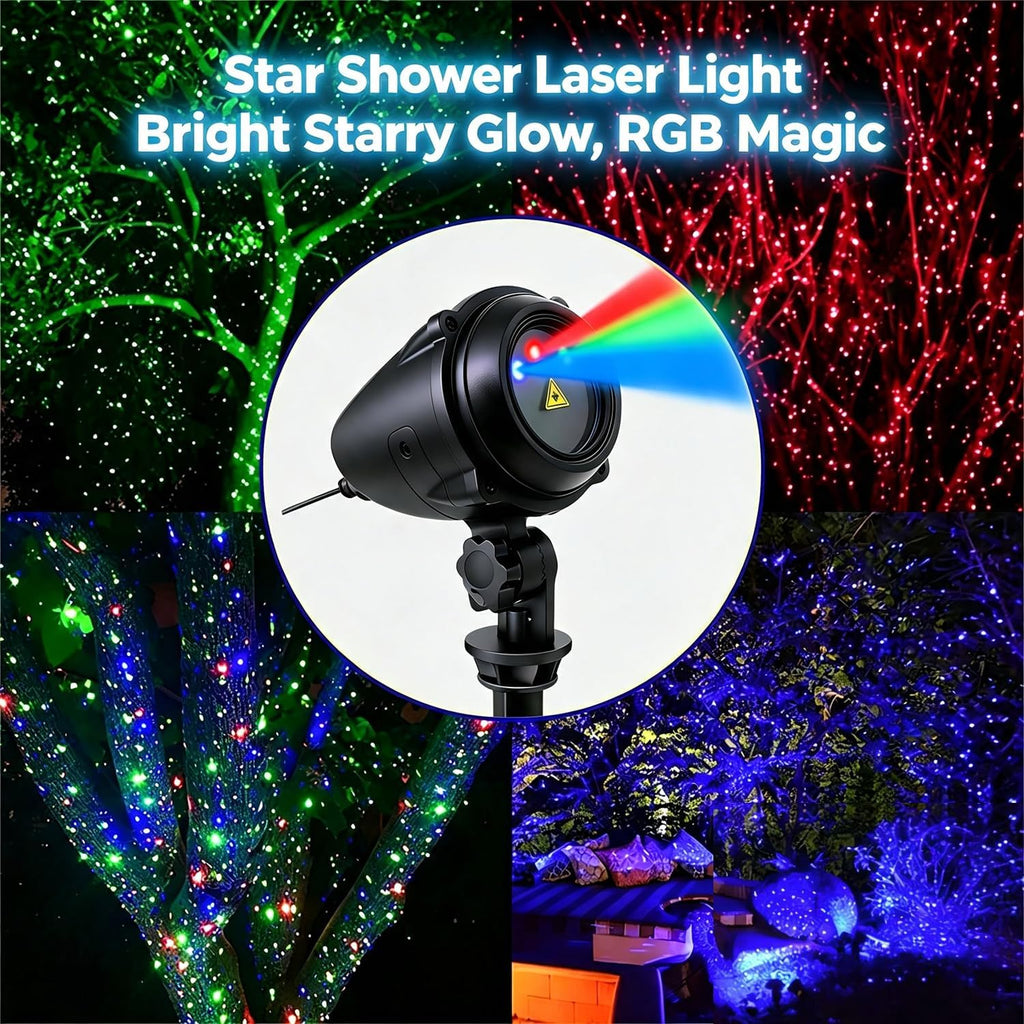Laser Christmas Projector Lights, RGB 3-Color Moving Star Effect, Aluminum