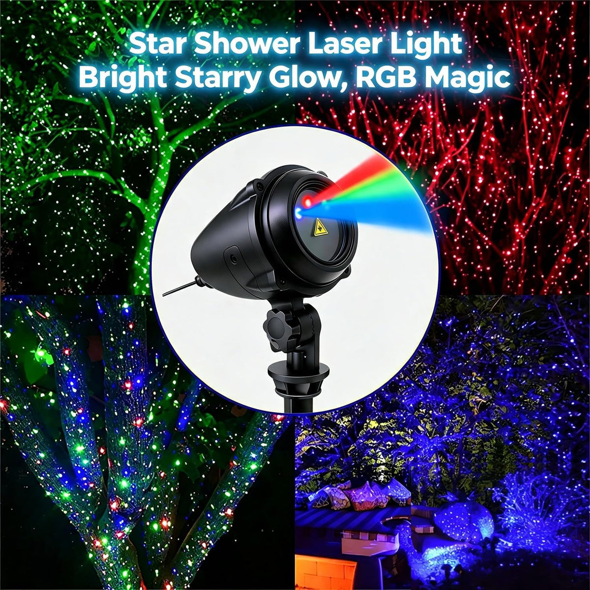 Laser Christmas Projector Lights, RGB 3-Color Moving Star Effect, Aluminum
