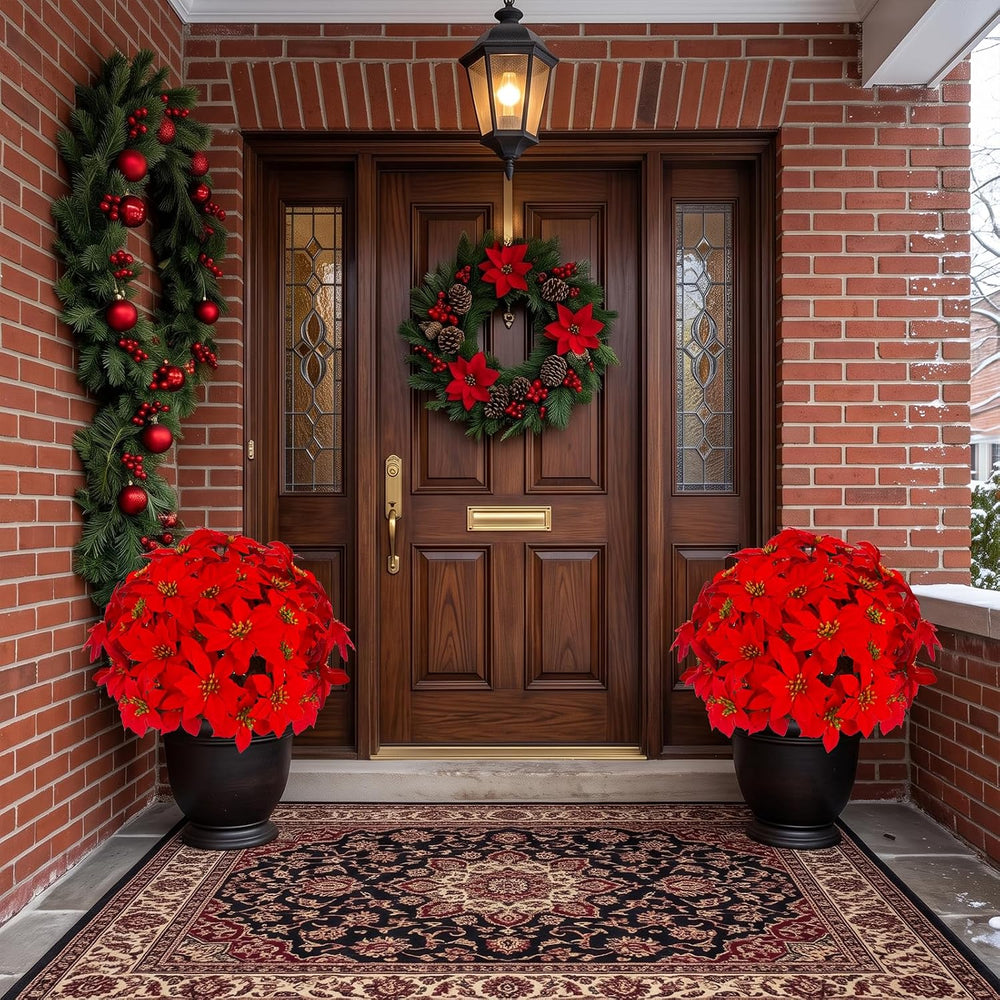 Daynight 2Pcs Artificial Poinsettia Plants With Stakes Outdoor, 24 Inch Red