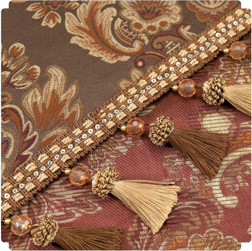 Luxury Waterfall Valance - 79-Inch Extra Wide Swag with Damask Pattern, Coffe...