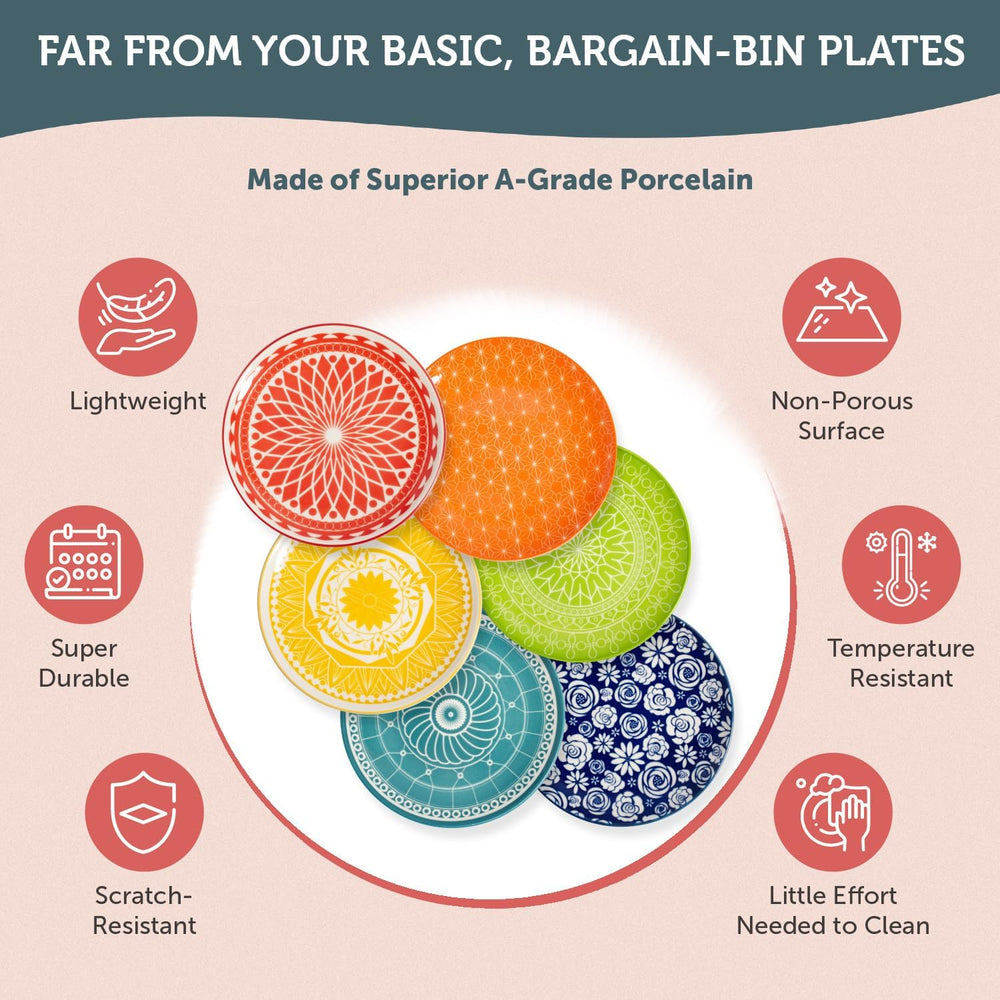Dessert Plates, 6 Inch, Dishwasher & Microwave Safe, Set of 6
