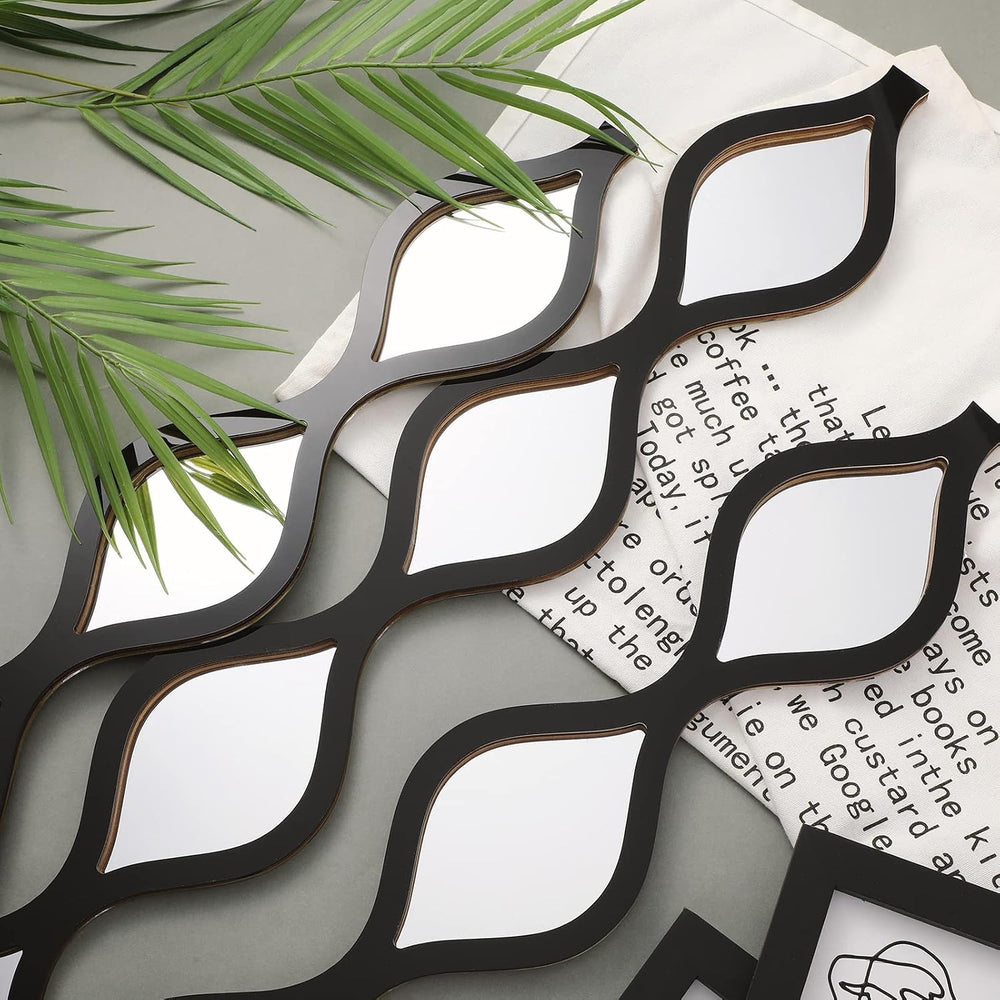 3 Pcs Teardrop Mirror Wall Decor, Narrow Acrylic Black Edge