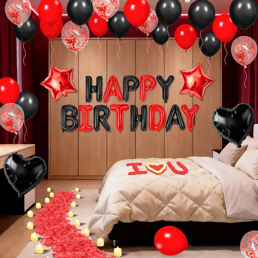 Red Black Happy Birthday Balloons Decorations Red and Black Birthday Balloon ...