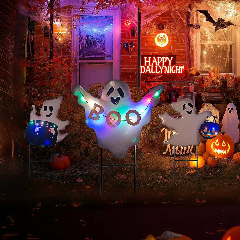 Solar Powered Halloween Yard Stakes, 3 Pack 24" Metal Outdoor Decor with...