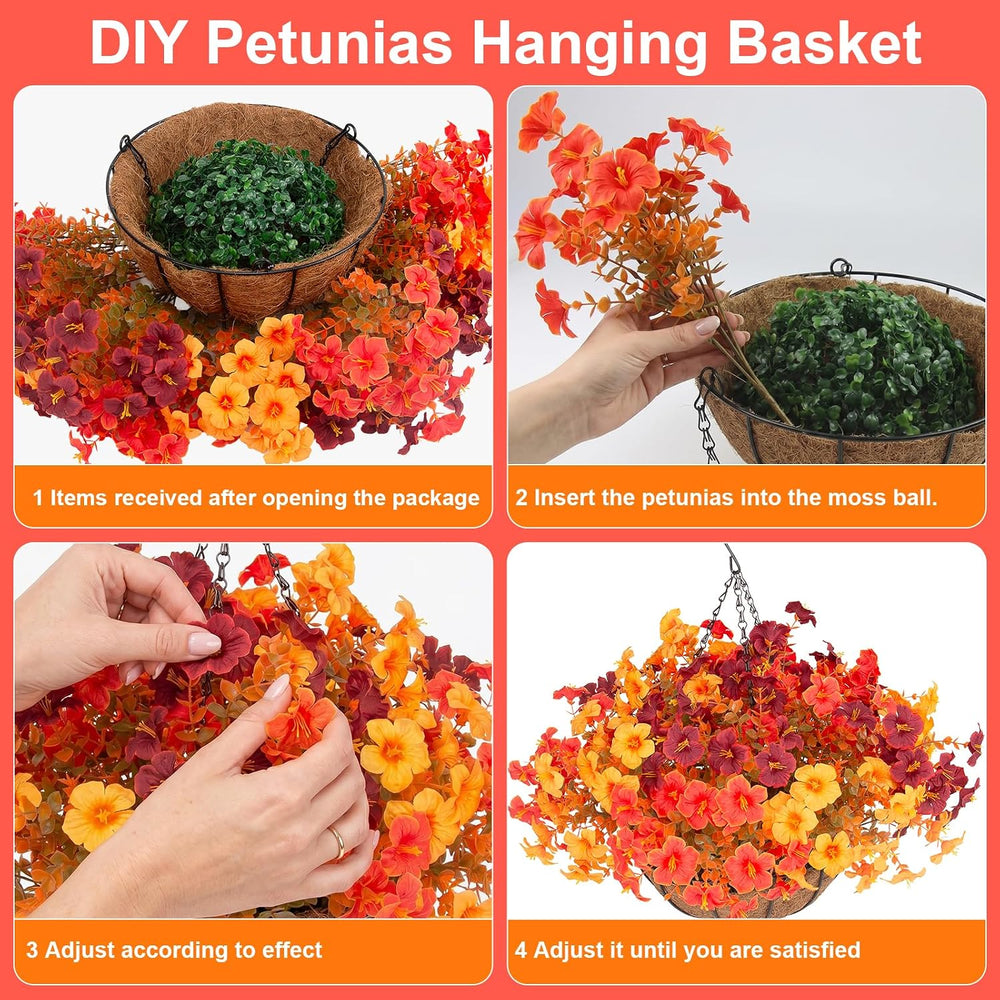Daynight 2 Set Artificial Fall Hanging Basket with 24 Pcs Petunias Outdoor