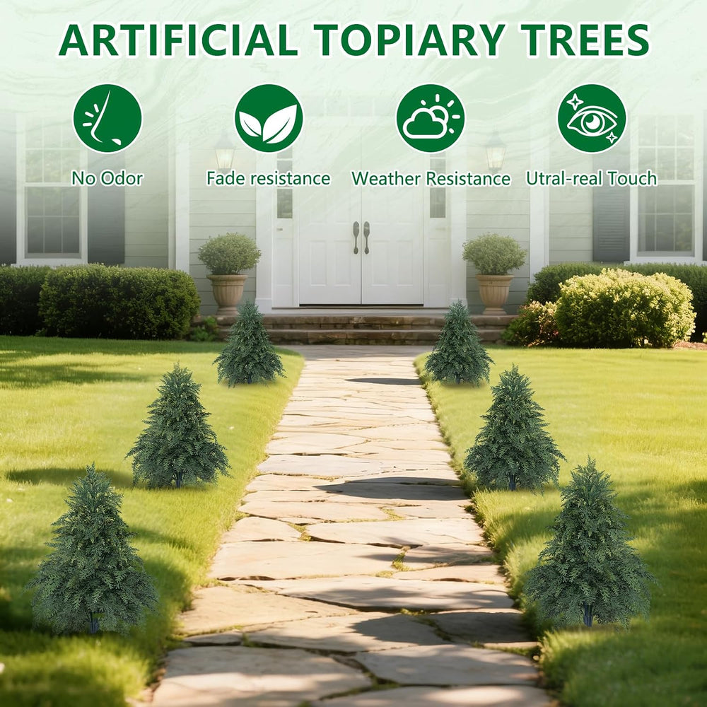 Grooy Set of 2 Artificial Topiary Cedar Trees with Ground Spike