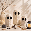 Geelin White 3 Pcs Halloween Rattan Wicker Ghosts Decoration Cute Farmhouse Ghost Figurines for Table Tray Shelf Desk Tiered Tray Centerpieces Indoor Tabletop Halloween Decor