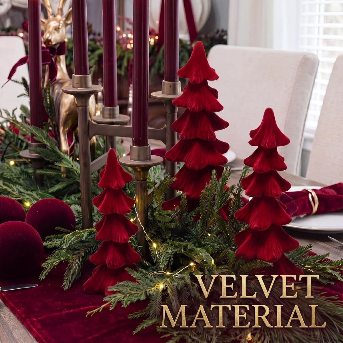 newwiee 3 pcs christmas velvet trees velvet tabletop,claret shown in use