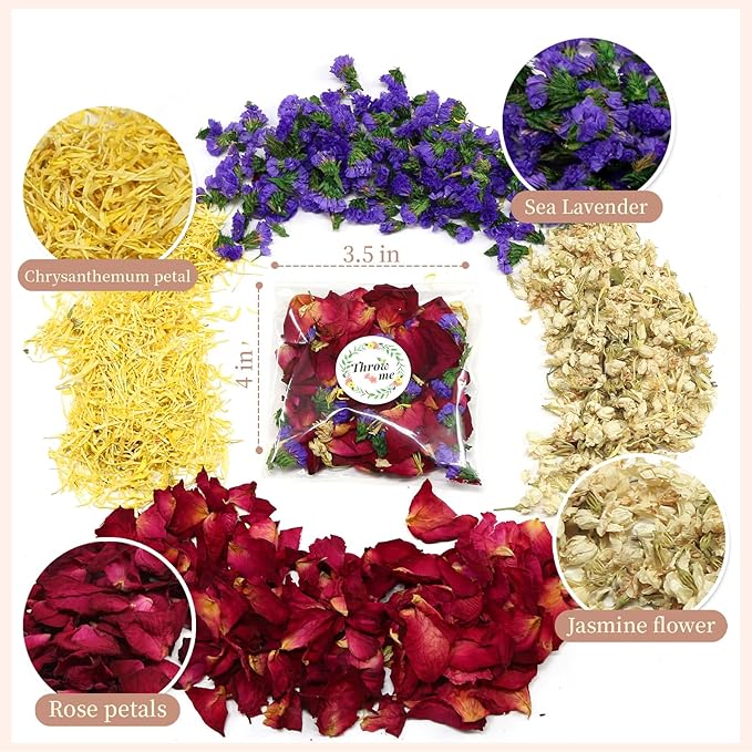 Oning 52 Pack Mix Biodegradable Confetti, Dried Flower Petals, Real Rose Petals for Weddings,Gifts, Wedding Confetti, Wedding Send Off Ideas, Dinner Table Centerpieces