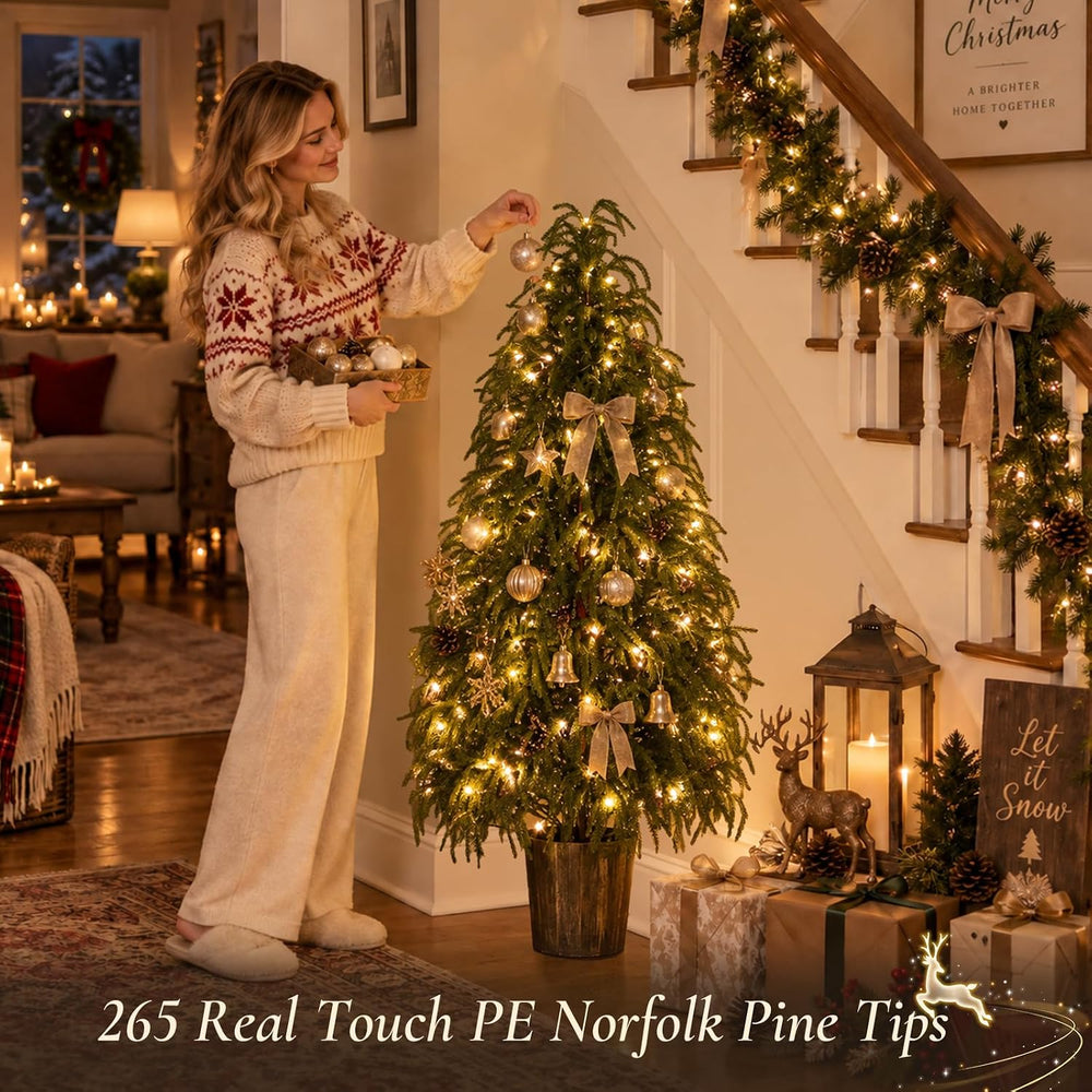 BLOSMON 5 ft Front Porch Christmas Tree, Set of 2, Prelit Norfolk Pine Tree