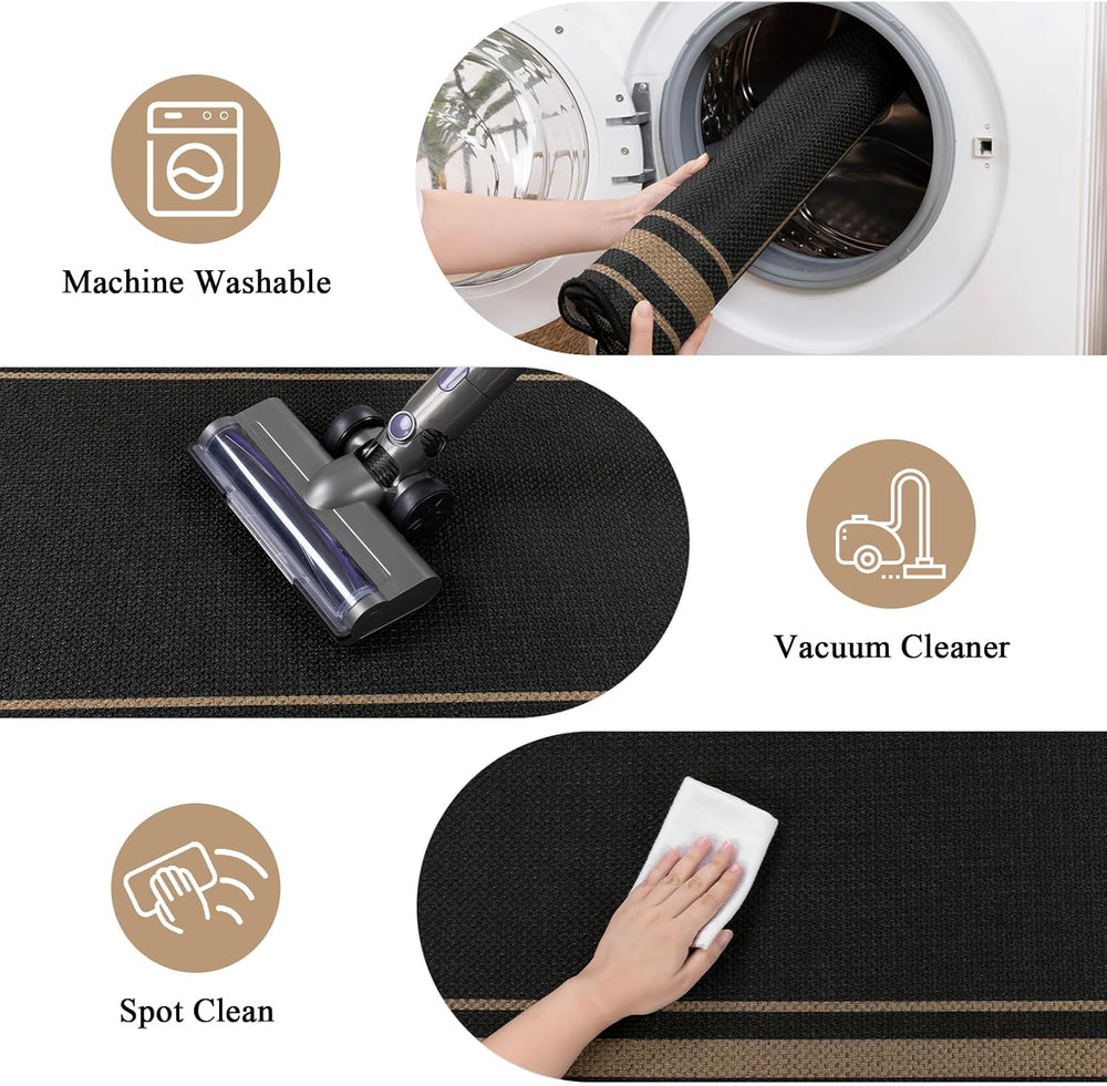 SHACOS 2x8 ft Washable Runner Rug Scalloped Black