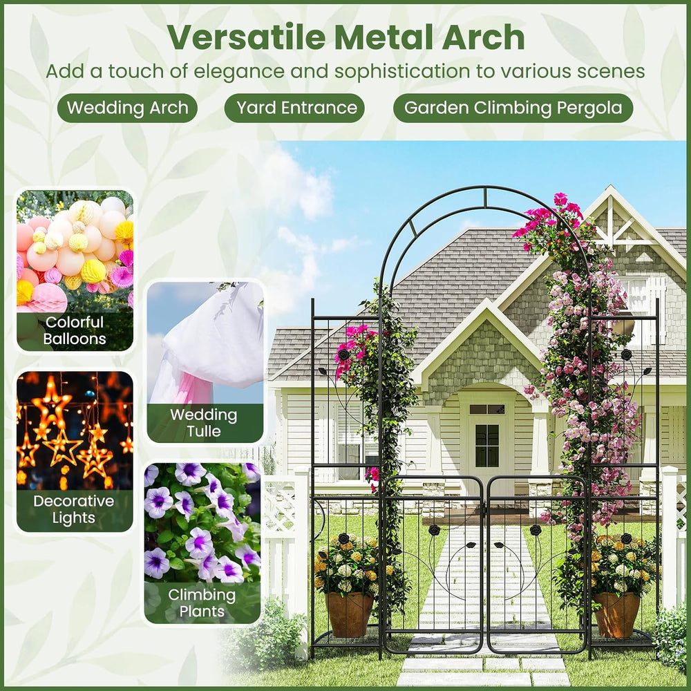 HAPPYGRILL 87" Garden Arbor, Garden Arch with Planter Shelves & Gate
