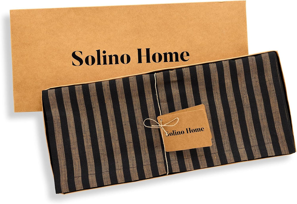 Solino Home 100% Linen Table Runner, 14 x 90 in, Brown and Black Striped