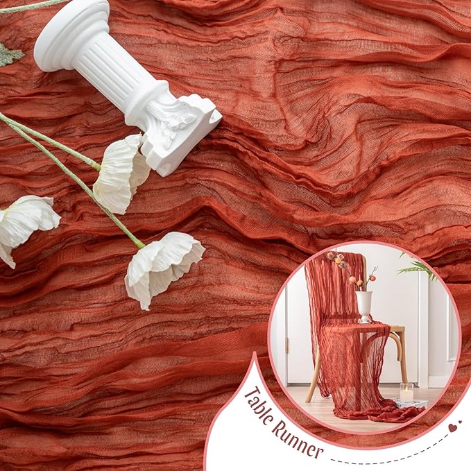 Sioloc Terracotta Table Cloth Cheesecloth Table Runner 10ft Rustic for Tea Wedding Party Baby Bridal Centerpiece Fall Decor for Home Halloween Thanksgiving