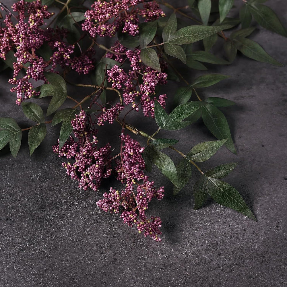 2Pcs 36"Realistic Artificial Nandina Berry Stems for Vase Decor(Dusty Plum)