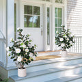 Yepdin 2 pcs Pack Artificial Camellia Tree with White Planter - 39 inch Tall Fake Tree,3.2 Ft Artificial Plants Indoor & Outdoor Housewarming Gift