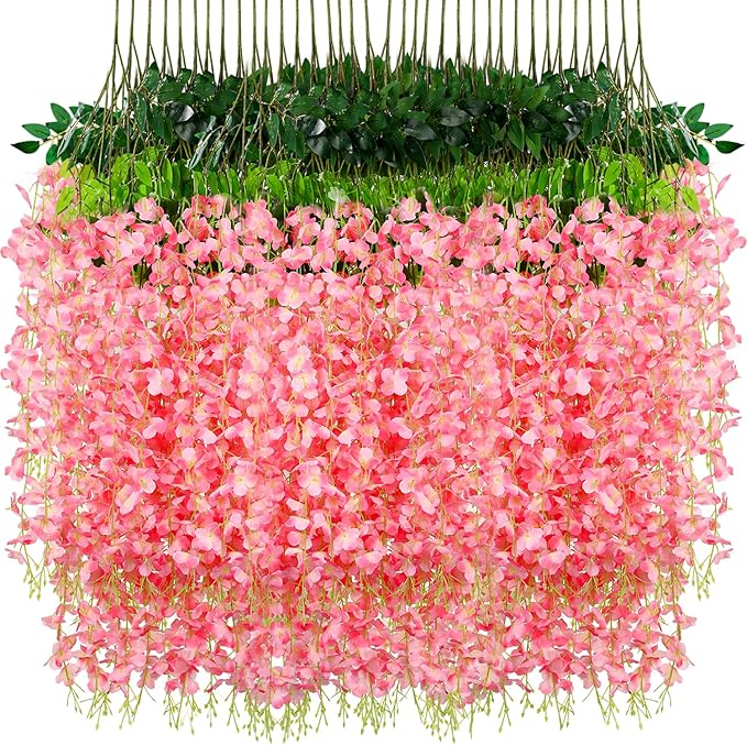 Wisteria Hanging Flowers,Fake Hanging Flowers Wisteria artificiales Garland for Home Wedding Arch Floral Party Garden Ceremony Outdoor Decor,3.6 feet Long(36,Pink) (36 Pack)