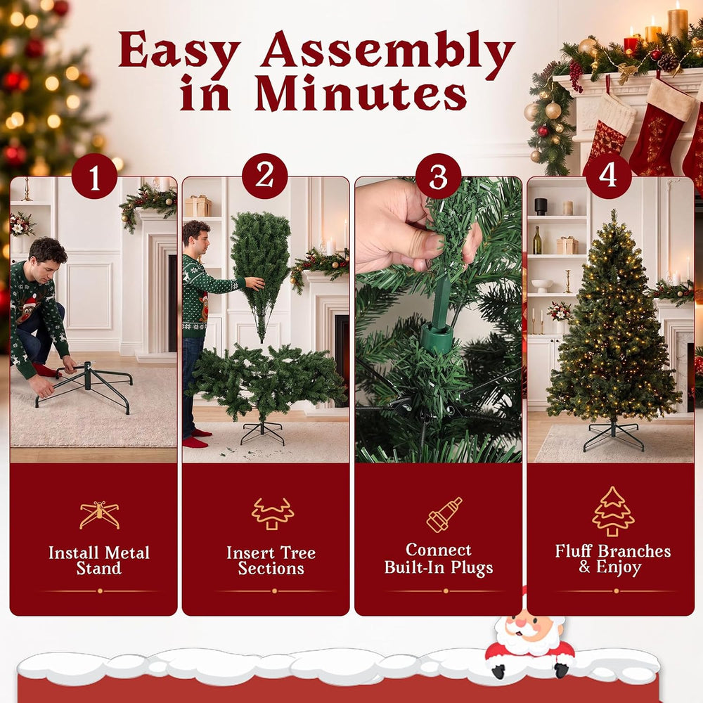 6FT Pre-Lit Artificial Christmas Tree, 300 LED Lights, 900 PVC Branch Tips