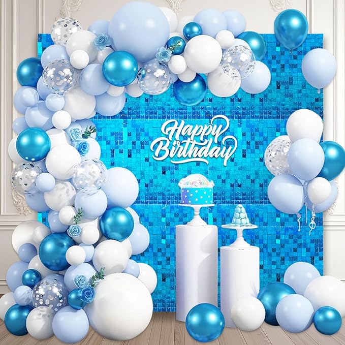 12PCS Lake Blue Shimmer Wall Backdrop, Laser Square Sequin Photo Backdrops Panel, Glitter Wall Background for Birthdays, Weddings, Christmas, Engagements, Disco Bachelorette Party Decoration (3FTx4FT)