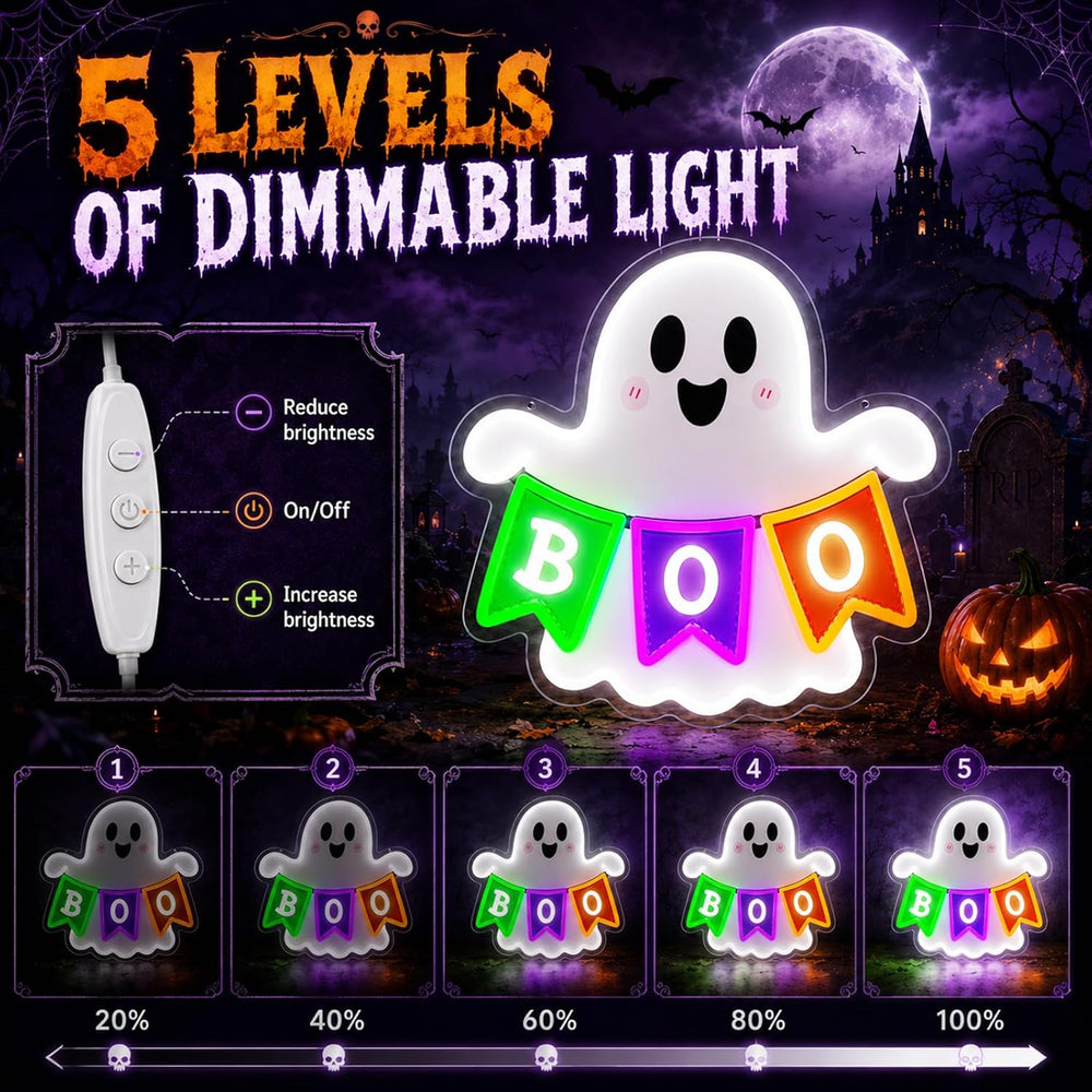 Halloween Ghost Neon Sign BOO Banner LED Neon Light Halloween Party Decor