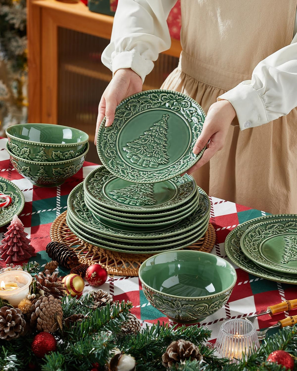 Christmas Tree Salad Plates, 8 Inch Ceramic Plate Set of 6
