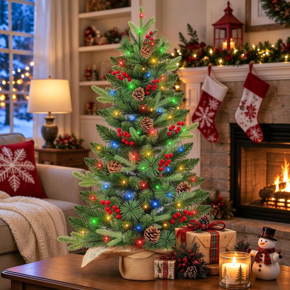 3ft Artificial Small Christmas Tree with Colorful Lights Timer