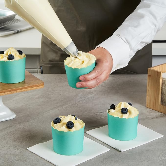 Panificio 6 Ounce Cupcake Wrappers, 200 Scalloped Baking Cups - Oven-Ready, Greaseproof, Turquoise Paper Cupcake Liners, Disposable, For Birthdays, Baby Showers, Or Weddings - Restaurantware (200 Pack)