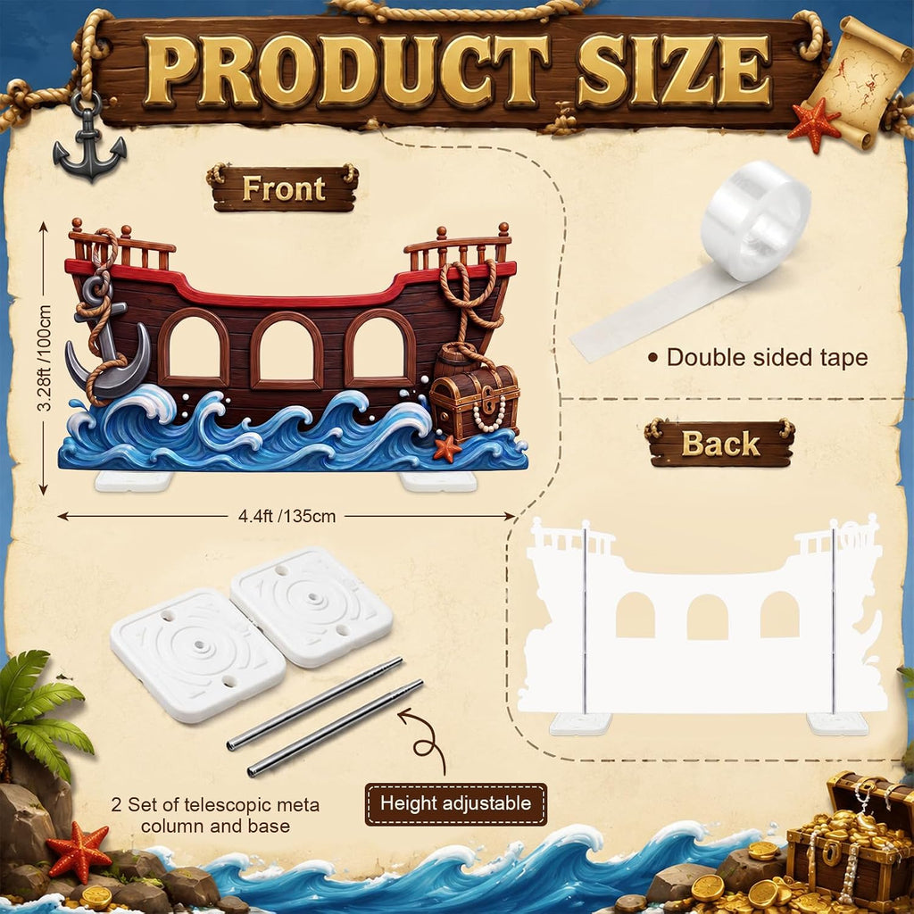 Qunclay Pirate Party Decoration Cardboard Cutout Stand Up Life Size, 4.4ft Pirate Ship Wheel Photo Backdrop Booth Prop for Nautical Birthday Party Favor Halloween Decor Supplies