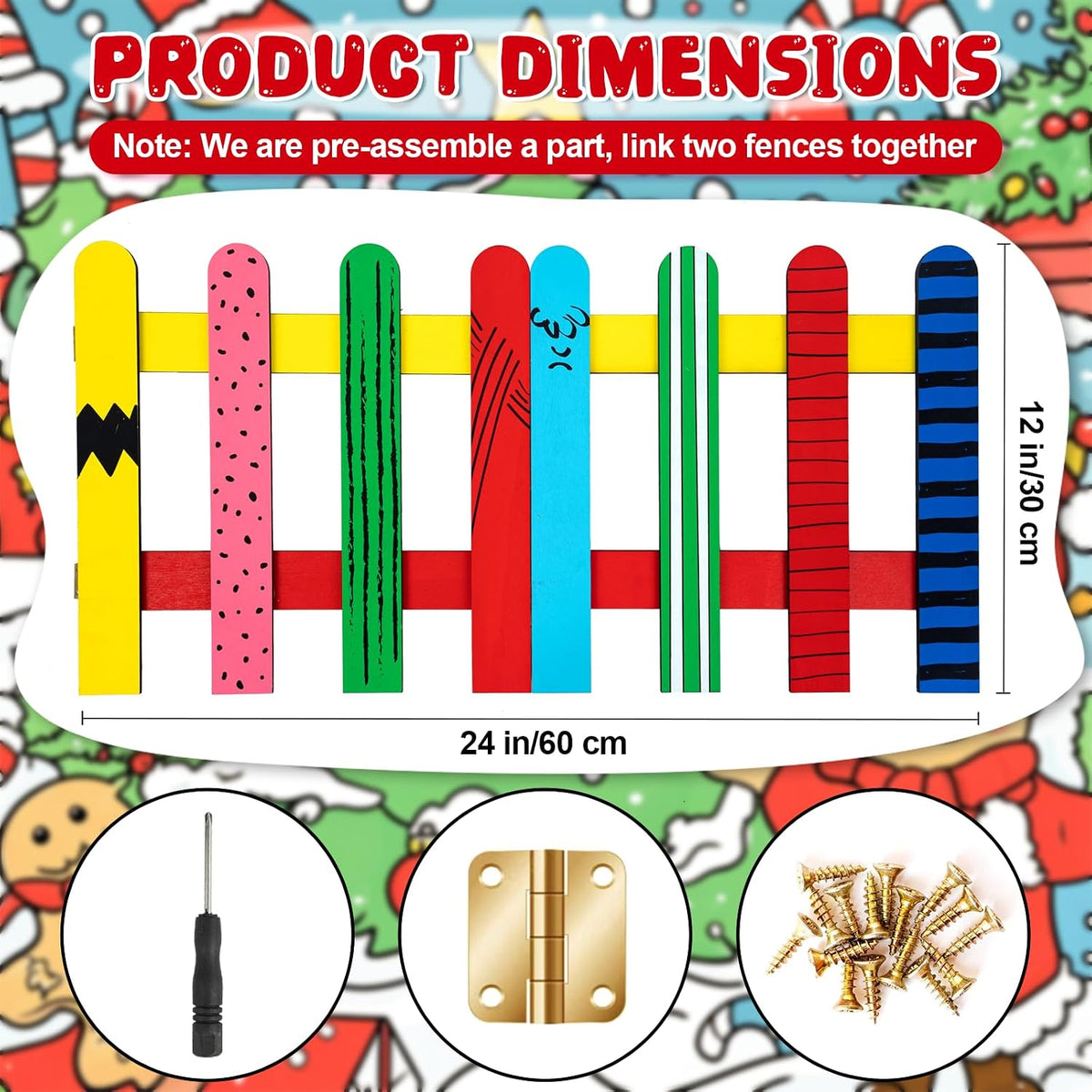 12 inch yellow cartoon wooden christmas tree fence shown in use