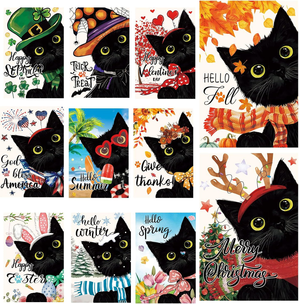 Cat Garden Flags Set of 11, Double Sided 28 x 40 Inch Black Cat House Flags