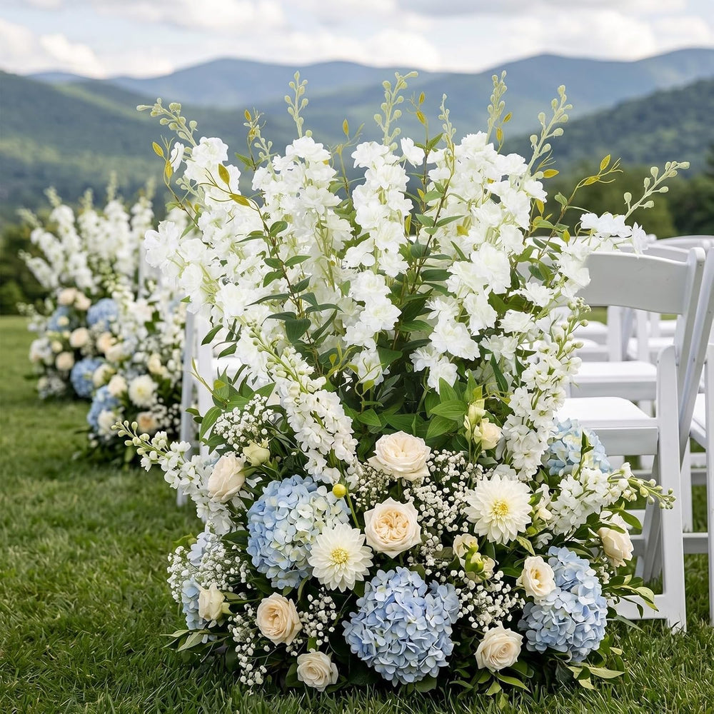 20PCS 33.5" White Artificial Delphinium Flowers with Clematis Greenery