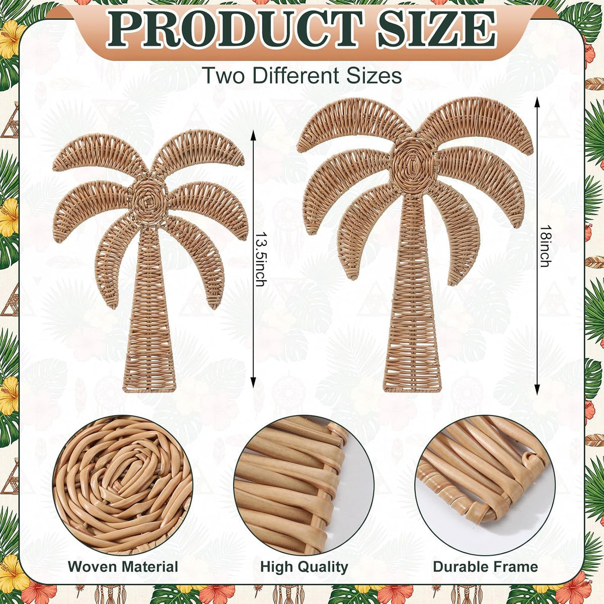 cinnvoice 2 pcs rattan palm tree wall decor, close-up detail