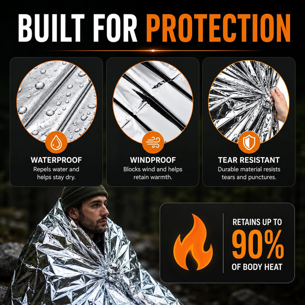 Winterlace Emergency Blankets 50-Pack (52” x 82”) Thermal Mylar Survival Resc...
