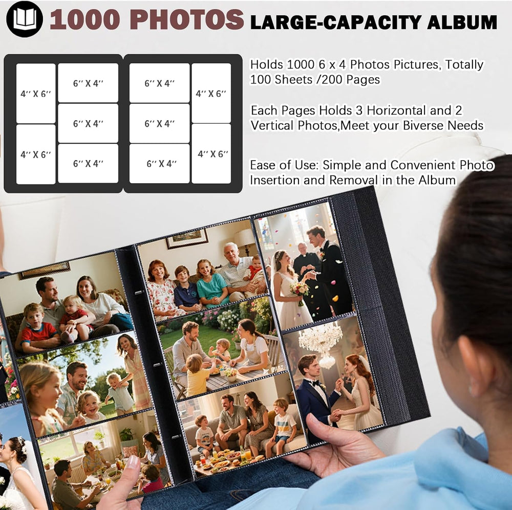 Ruibytree Extra Large Capacity Photo Album 4x6 Pictures 1000 Pockets, Black