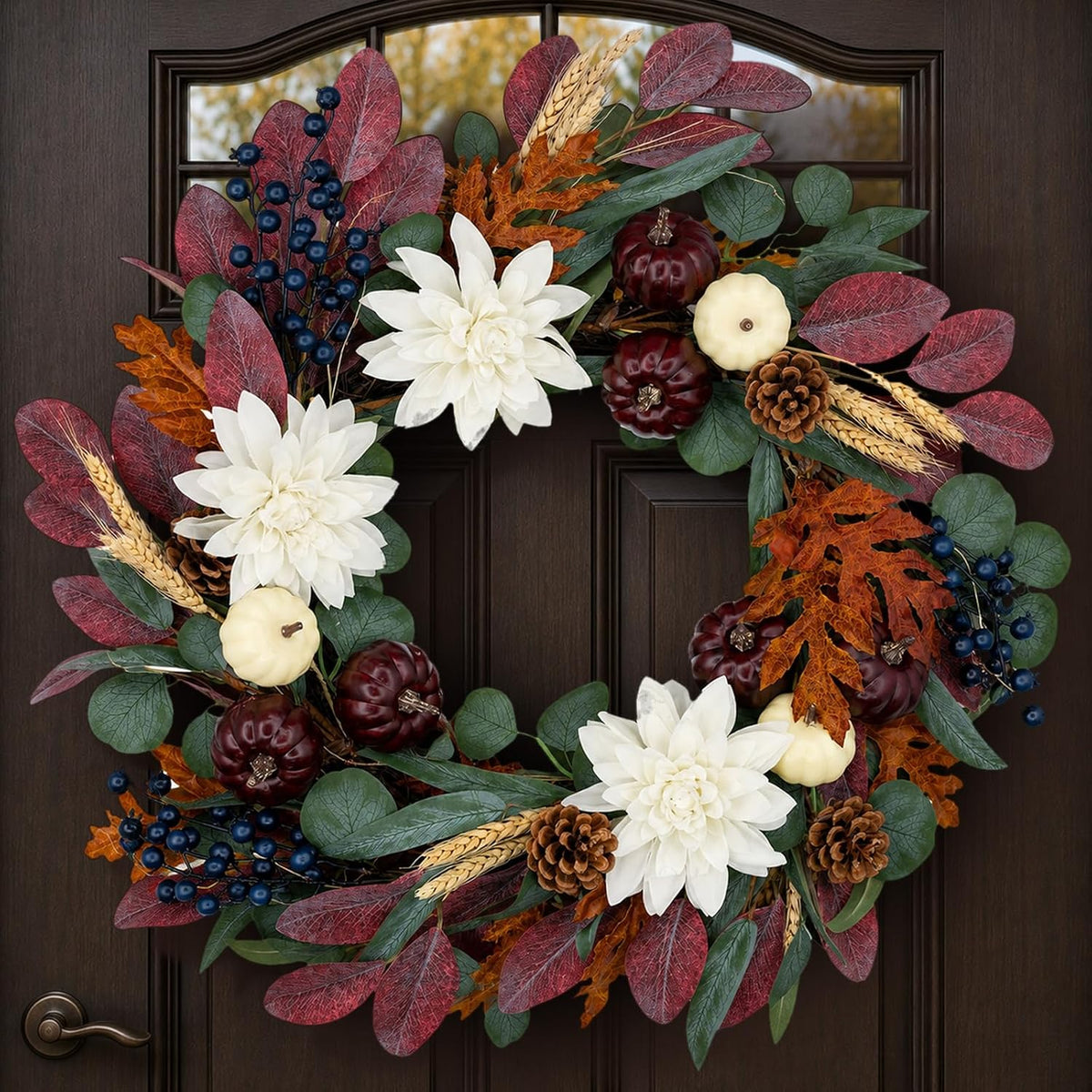 24 Inch Fall Wreath for Front Door, Autumn Wreath for Door Decoration