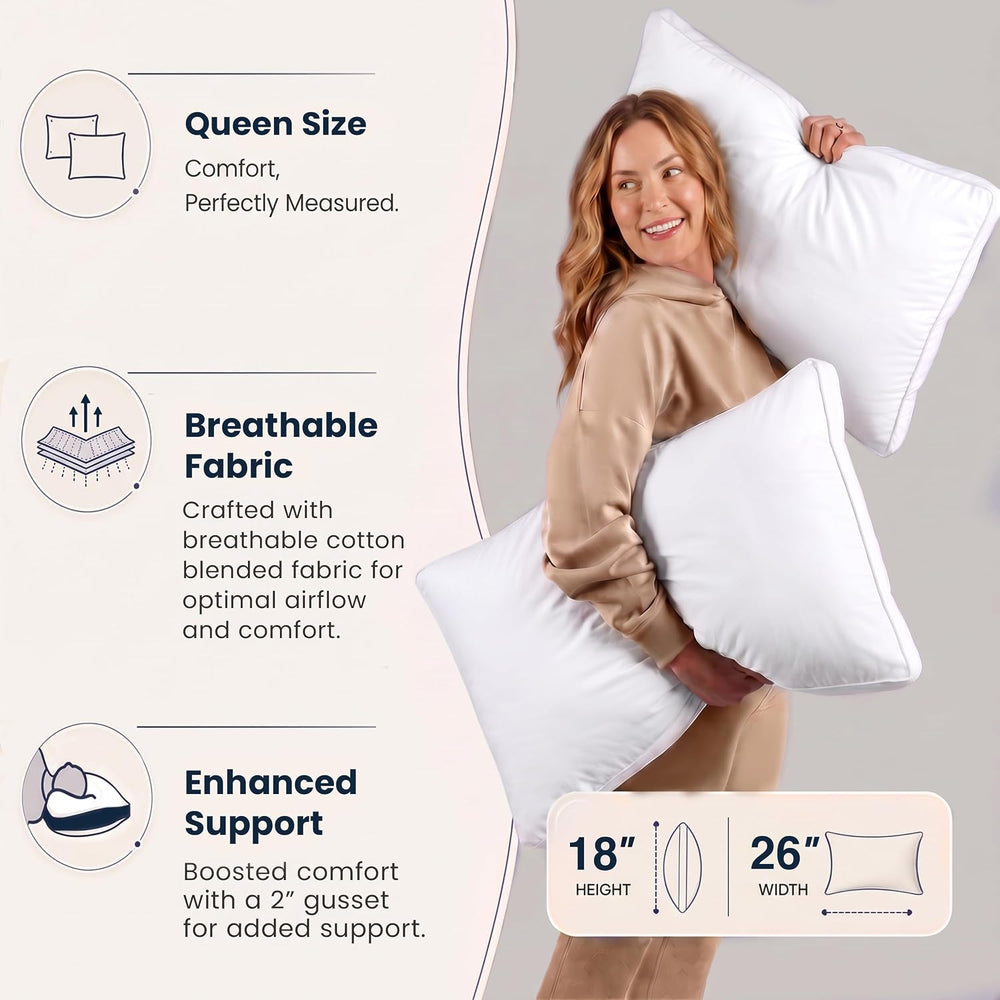 Utopia Bedding Gusset Bed Pillow, Hotel Pillows Queen Size Set of 4, White