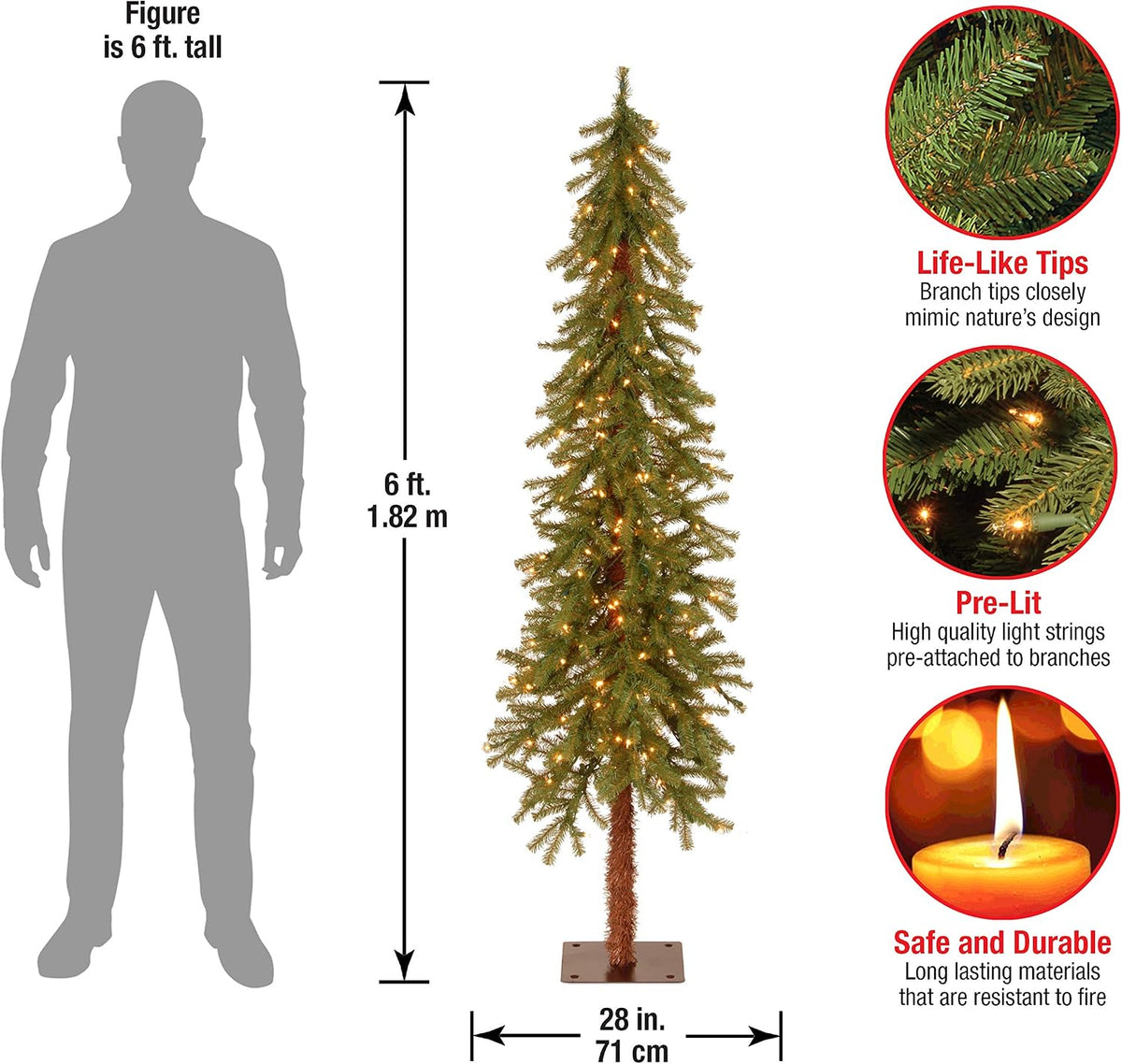 national tree company 6ft pre-lit hickory cedar artificial, close-up detail