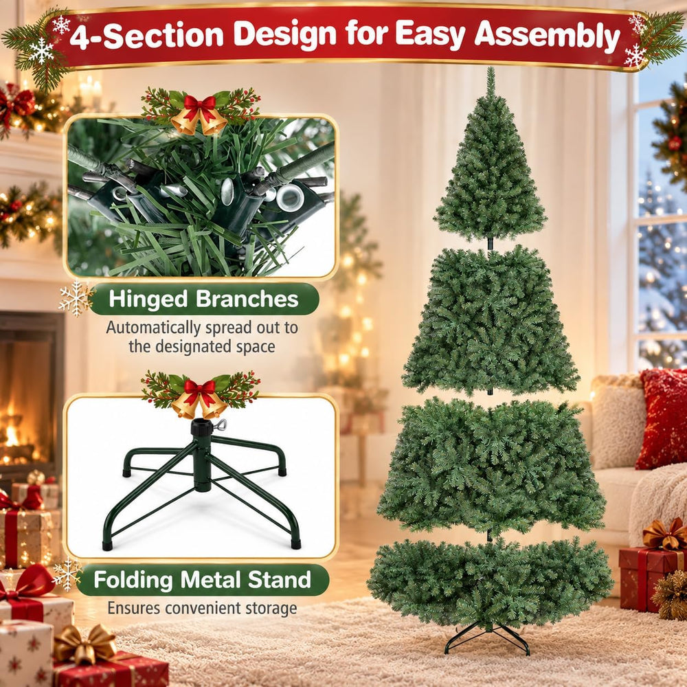 COSTWAY 8FT Pre-lit Artificial Christmas Tree w/750 LED Lights, Easy Setup