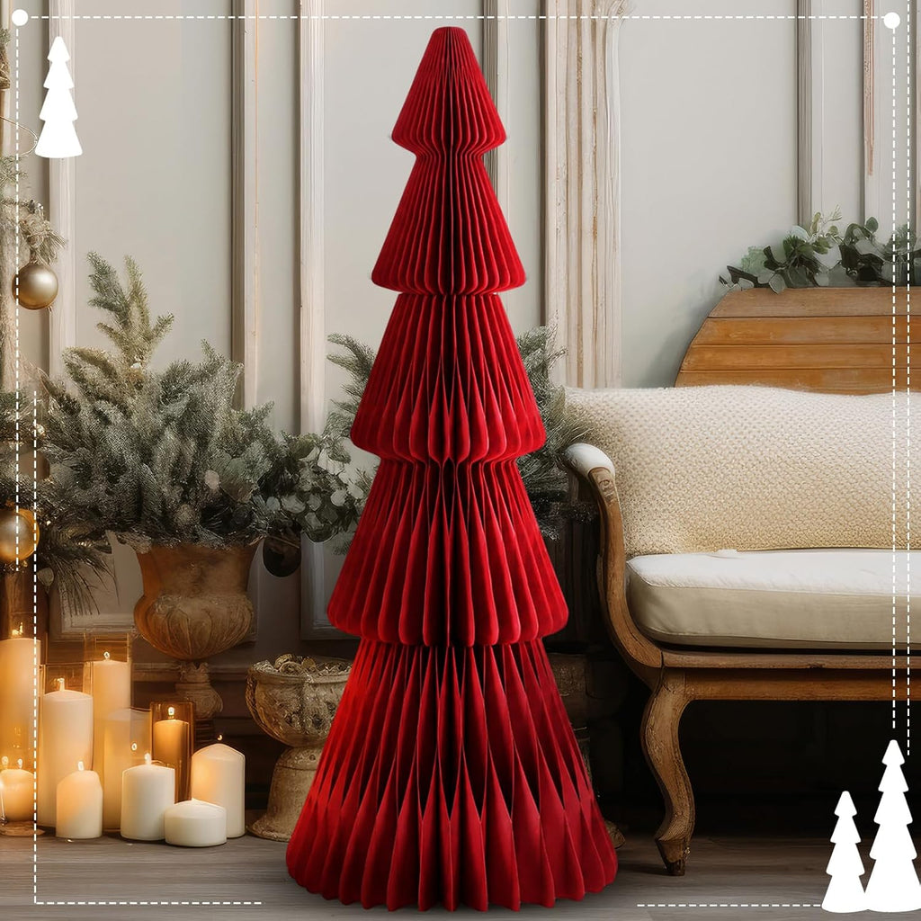 Fullhawl 3ft Red 3D Honeycomb Extra Large Paper Christmas Tree Folding
